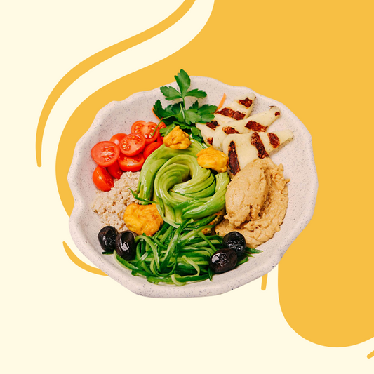 Popcorn Chicken Bowl with Hummus and Vegetables