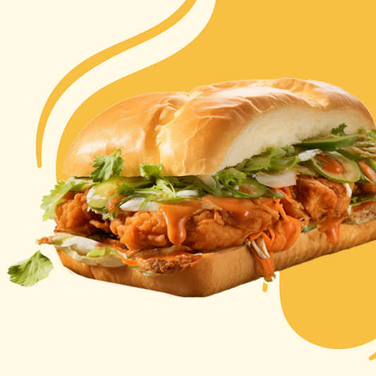 Fried Chicken Banh Mi with Sriracha Mayo and Pickled Carrots 