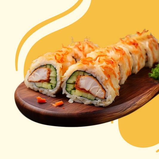 Popcorn Chicken Sushi Roll with Teriyaki Glaze