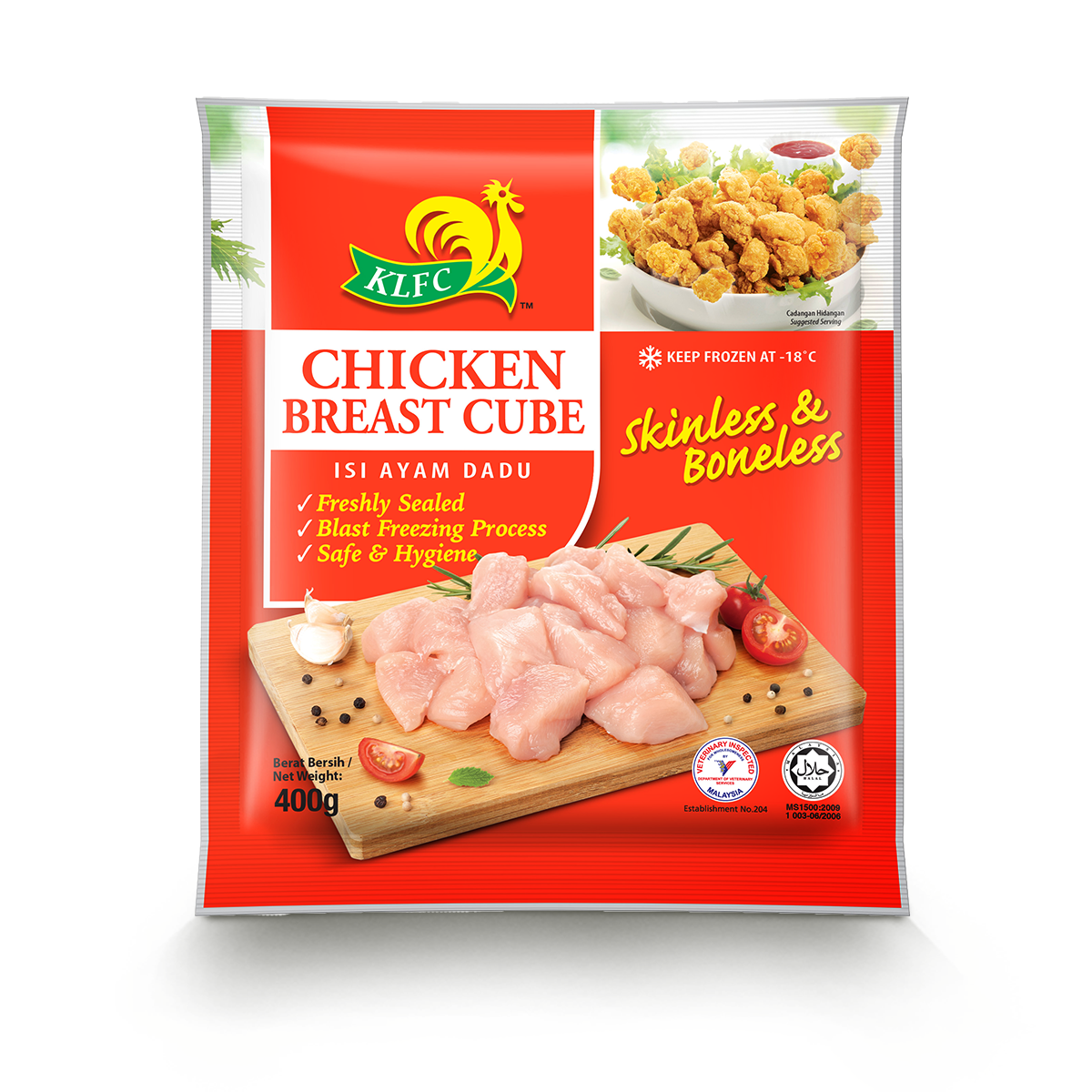 CHICKEN BONELESS BREAST CUBE 400G